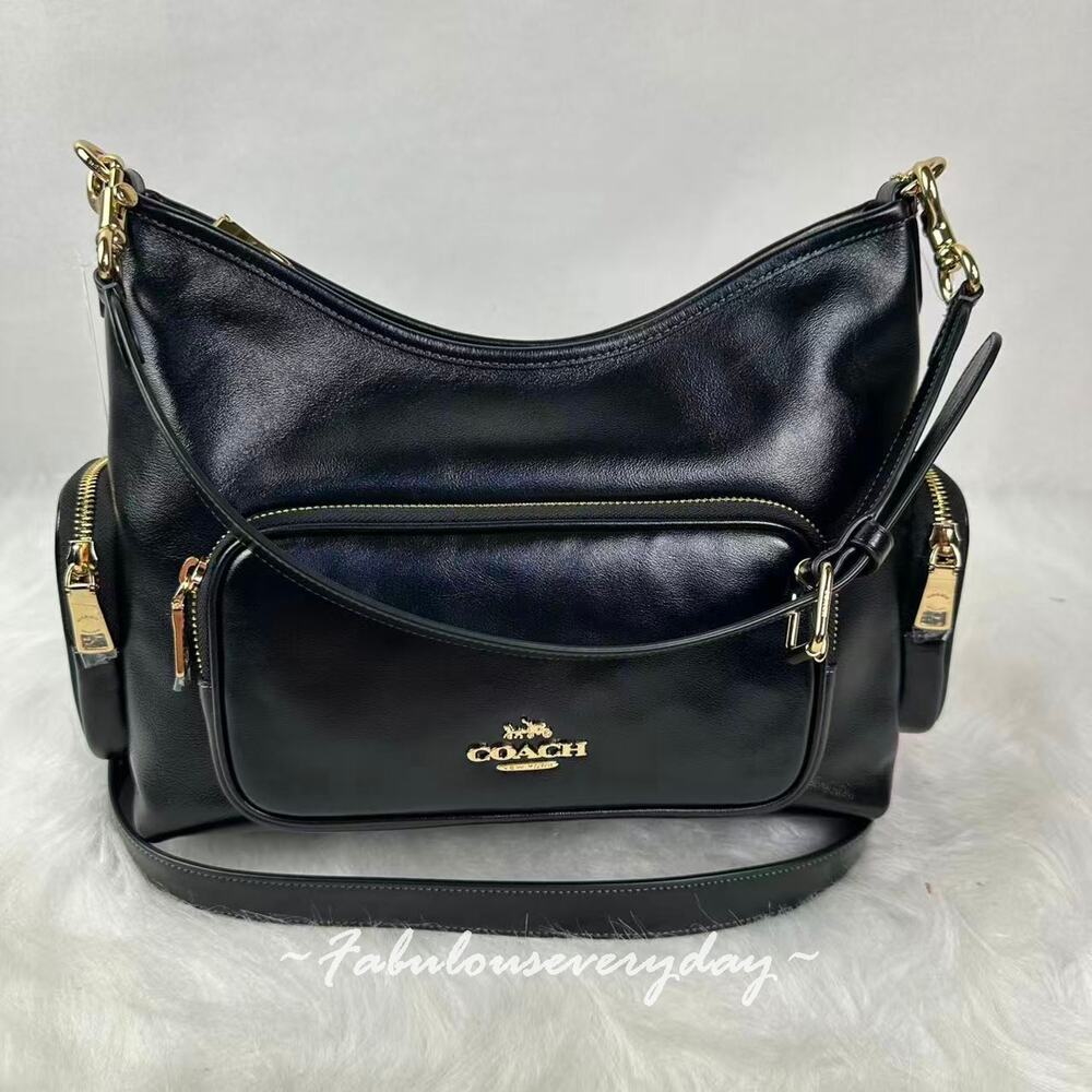 Coach Laurel Shoulder Bag Crossbody With Pockets/Smooth Leather/Gold/Black CES93